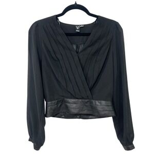 Dark Romantic Sheer Sleeve Whimsigoth‎ Blouse S Black Faux Leather Fairy Grunge